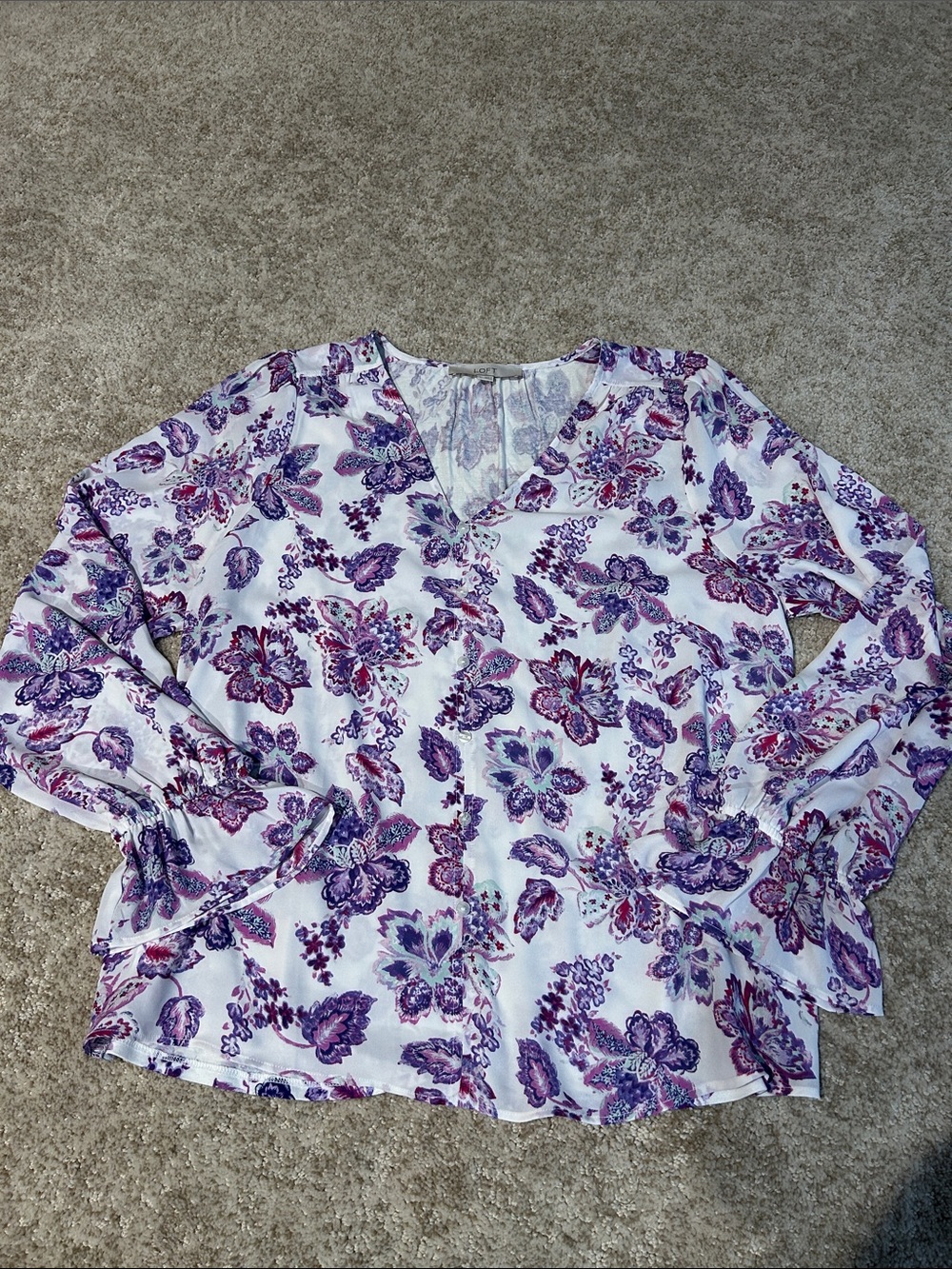 LOFT V-Neck Long Sleeve Top - Purple